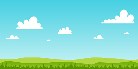 Landscape repeated border. Vector design. Cartoon flat minimalistic style illustration.
