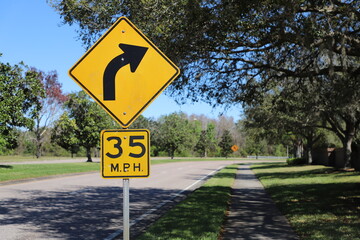 Yellow road sign