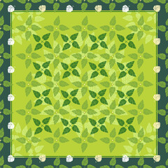 Floral square shawl. Fresh birch leaf vector pattern for scarf, bandanna design. Spring background for textile, design, covers, print, wallpapers, gift packaging and scrapbook, decoupage