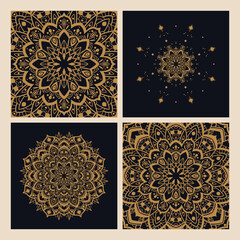 Square templates with Indian mandala. Vector objects.
