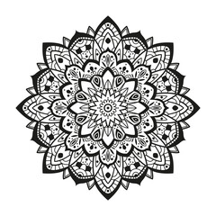 Indian mandala. Vector black silhouette isolated on white. Oriental illustration.