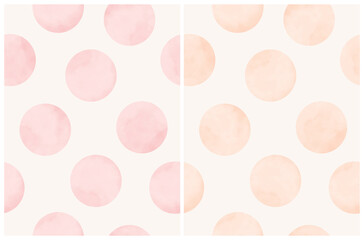 Cute Hand Drawn Abstract Irregular Polka Dots Vector Patterns. Pink and Cream Watercolor Style Dots on an Off-White Background. Bright Simple Dotted Repeatable Print. Pastel Color Geometric Backdrop.