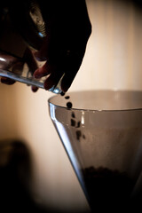 Paper bag turk pouch mock up with coffee beans and spoon turk on wooden background 