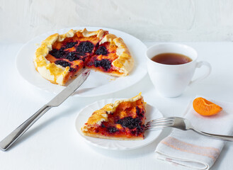 Apricot galette pie. Closeup. Selective focus.