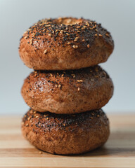 Handmade sesame and poppy seed bagels. 