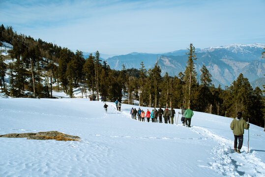 The snow-capped high mountain of the Himalayan range of India, amazing view of in winter trek to Kedarkantha peak, Govind wildlife sanctuary Uttarakhand, India.