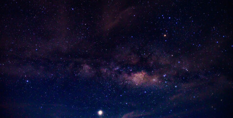 Panorama blue night sky milky way and star on dark background.Universe filled, nebula and...