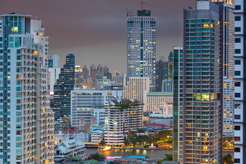 Bangkok, Thailand cityscape at dusk.
