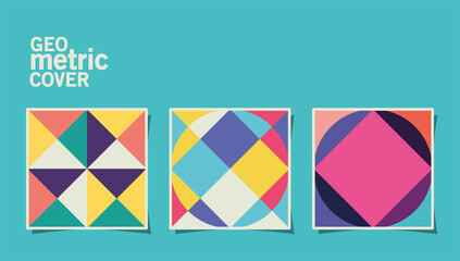 geometric vintage cover and multicolored frames set design, shape and figure theme Vector illustration