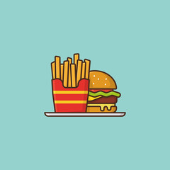 Box of french fries and Hamburger on tablet vector illustration for French Fry Day on July 13