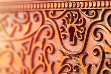 Keyhole on a vintage metal box. antique box, close-up