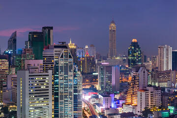 Bangkok, Thailand cityscape at dusk.