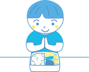 お弁当を食べる男の子-挨拶前	