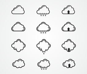 Simple set of vector computer related cloud icons, with icons such as rain and download. Tempo that can be modified