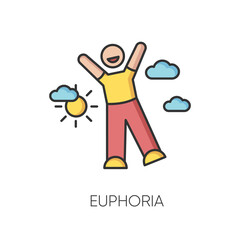 Euphoria RGB color icon. Feeling of strong joy and excitement. Happiness, good mood, positive emotion. Happy person in euphoric ecstasy isolated vector illustration