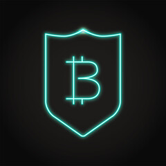 Bitcoin security icon in neon line style