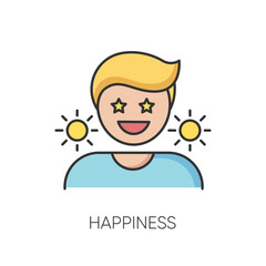 Happiness RGB color icon. Positive mindset, optimistic lifestyle. Emotional reaction, good mood, feeling of joy.. Happy, cheerful person isolated vector illustration