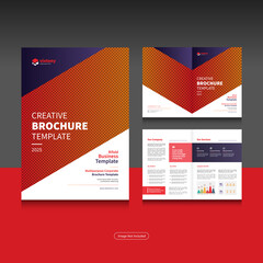 Clean corporate business bi fold brochure design template with modern, minimal and abstract shapes in A4 format