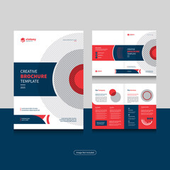 Clean corporate business bi fold brochure design template with modern, minimal and abstract shapes in A4 format