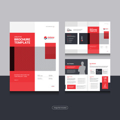 Clean corporate business bi fold brochure design template with modern, minimal and abstract shapes in A4 format