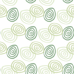 Isolated seamless geometric pattern with spirals in green colors. White background.