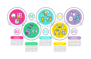 Children preschool education tasks vector infographic template. Presentation design elements. Data visualization with 5 steps. Process timeline chart. Workflow layout with linear icons