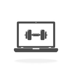 Online Gym Fitness Learning Computer Course - Black Silhouette Vector Icon Illustration Sign Symbol