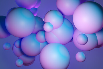  3D illustration volumetric pink and blue ball  on a geometric monophonic background. Parallelogram pattern. Technology geometry neon background