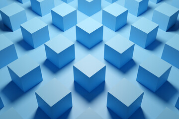Fototapeta na wymiar 3d illustration of rows of blue cube.Set of chewing gum on blue background. Parallelogram pattern. Technology geometry background