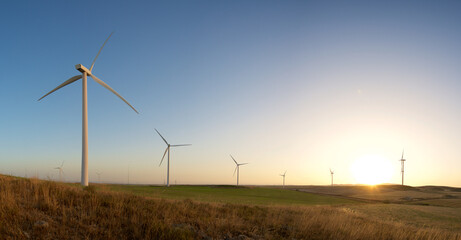 Windmills for electric power production, Zaragoza province, Aragon in Spain.