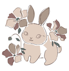 Hand Drawn Rabbit. Beautiful Decorative Bunny, Element for design. Contemporary abstract poster design. Vector.