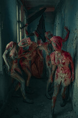 Cosplayers are in the image of bloody monsters and executioner. © Stanislav
