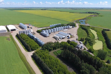 aerial view agriculture farm silo grain storage tanks agricultural stock