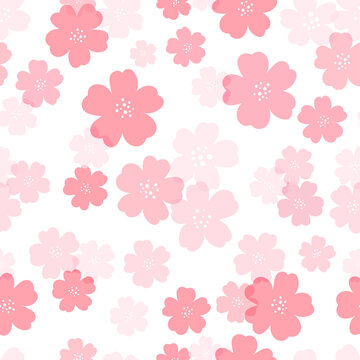floral seamless pattern of pink flowers on white background