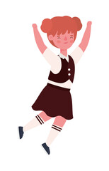 Girl kid cartoon with uniform and arms up jumping design, Back to school education class lesson theme Vector illustration