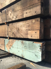 Close up of old rustic lumber in California suburb