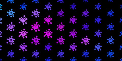 Dark blue, red vector background with covid-19 symbols.