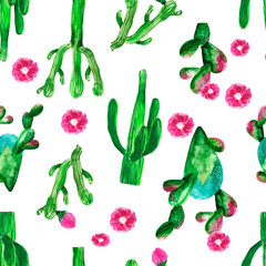 Cacti with flowers isolated on a white background. illustration.pattern