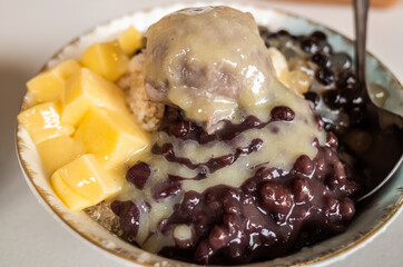 cold shaved ice with colorful dessert