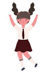 Girl kid cartoon with uniform and arms up jumping design, Back to school education class lesson theme Vector illustration