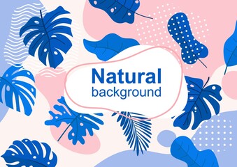 Vector illustration in simple flat style with copy space for text - background with plants and leaves - backdrop for greeting cards, posters, banners and placards