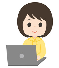 女子　ノートパソコン　私服