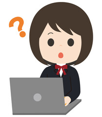 女子　学生　ノートパソコン　疑問