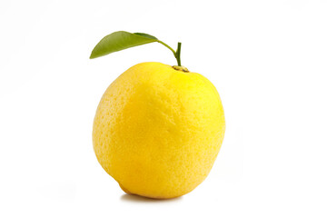 Isolated of fresh lemon with leaf on white background with clipping path.