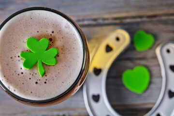 St Patrick's day beer with green shamrock