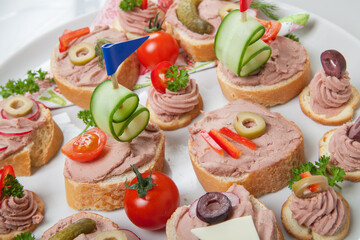 Fototapeta na wymiar party platter with sandwiches with pate and vegetables