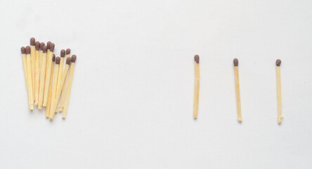 Social Distancing concept using match sticks on white background.