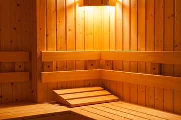 Fototapeta na wymiar Standard wooden sauna interior