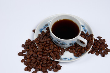 Coffee in a cup on a white background