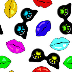 Pattern, multi-colored lip prints and sunglasses